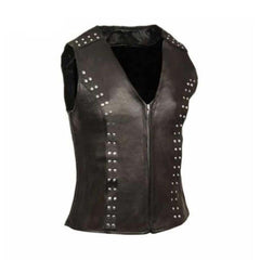 Chaleco de Piel de Cordero Auténtica Suave Negro para Mujer Motero W5
