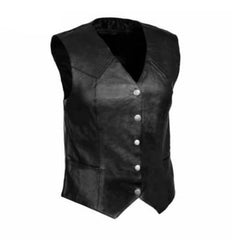 Chaleco de cuero de piel de cordero suave negro para mujer W8