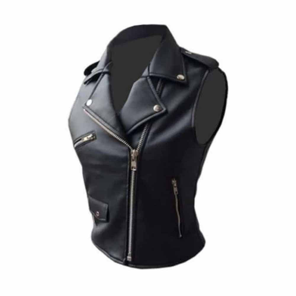 Chaleco de cuero suave negro estilo Brando para mujer BRANDO LADIES
