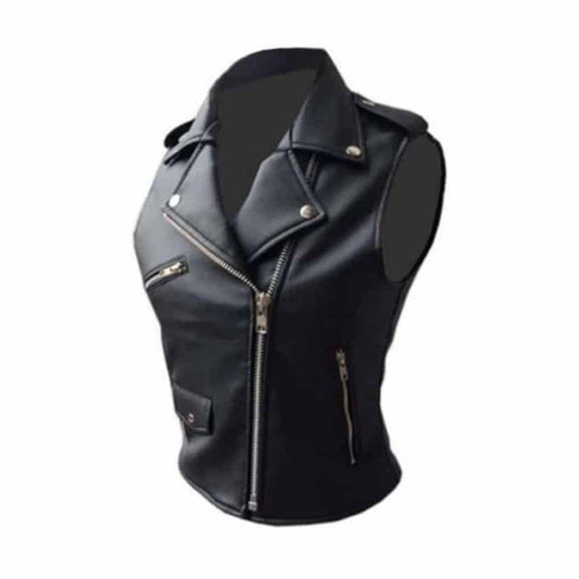 Chaleco de cuero suave negro estilo Brando para mujer BRANDO LADIES