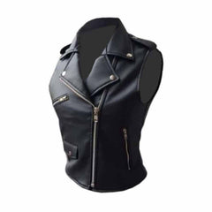 Chaleco de cuero suave negro estilo Brando para mujer BRANDO LADIES