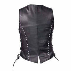 Chaleco de Piel Suave para Mujer con Cordones Laterales Detallados Estilo Motero W10