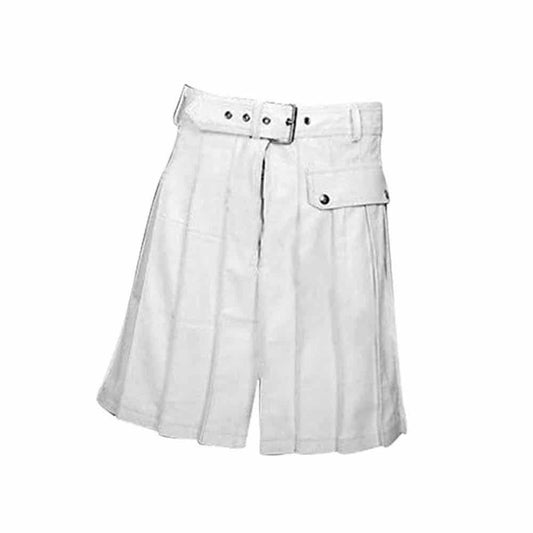 Kilt plisado gladiador de cuero de vaca BLANCO para hombre – K5 – BCO