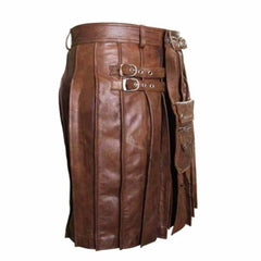 Kilt y Sporran de Cuero Plisado Hermoso Marrón Skipper – K7 – BRW
