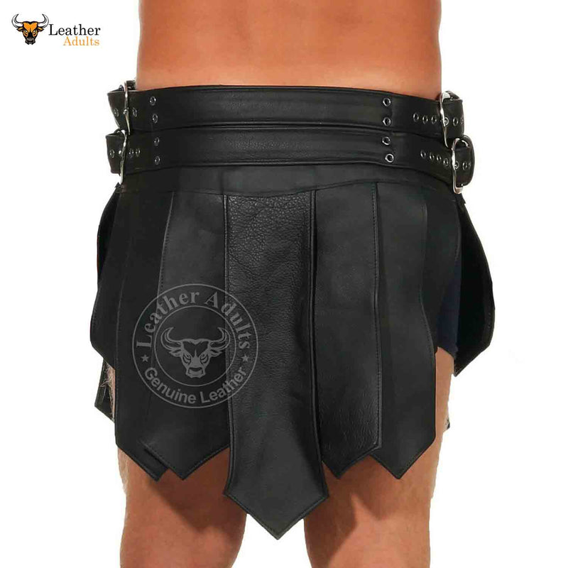 Mens Real Leather Black Roman Gladiator Skirt Kilt Gothic Kilt LARP