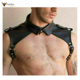 Men's Real Leather Soft Cowhide Leather Harness Shirt Collar Chest Harness