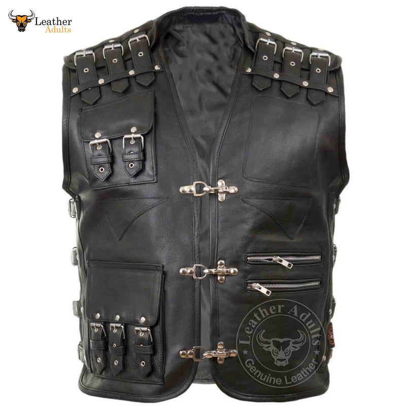 Mens Genuine Black Leather Motorcycle Vest Club wear Biker Rider Motorbike Vest