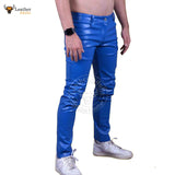 Mens Blue Cow Leather Sleek and Sexy 501 Style Jeans BLUF Pants Bikers Trousers