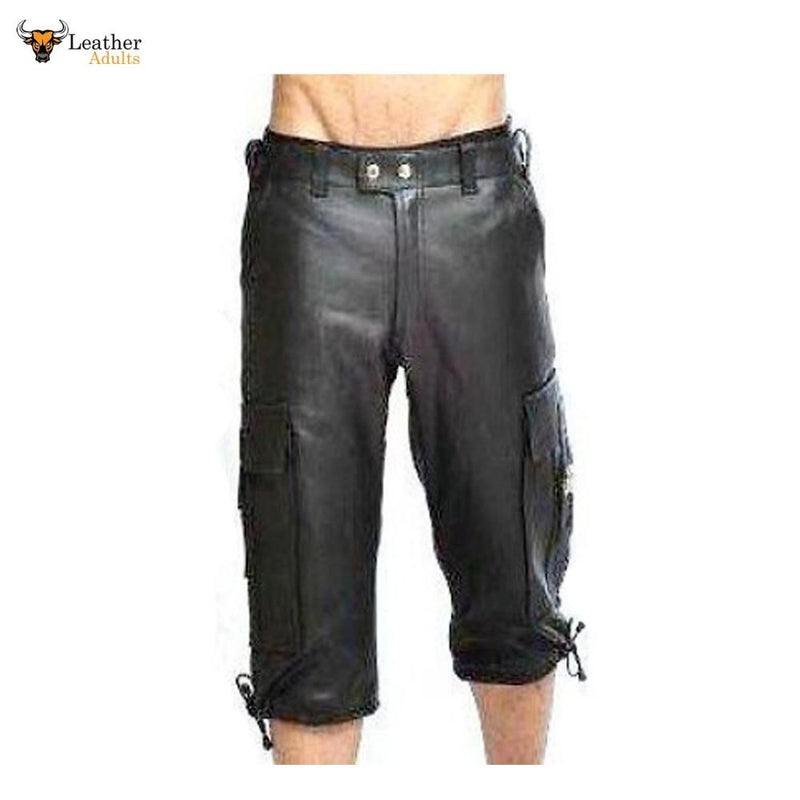 Men's 100% Genuine Leather Combat Cargo Shorts Lederhosen New