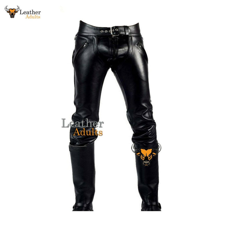 Mens Black Real Cowhide Leather Chaps Bikers Chaps Gay Interest Trousers BLUF Pants
