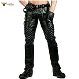 Men's Cowhide Leather Punk Kink Pants Bikers Trousers Jeans Breeches BLUF Leders