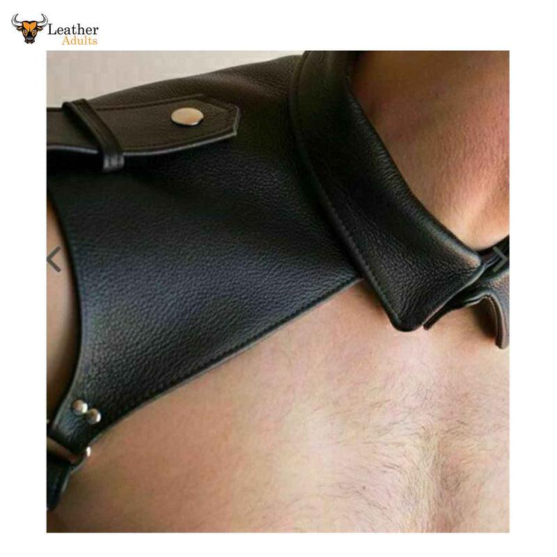 Men's Real Leather Soft Cowhide Leather Harness Shirt Collar Chest Harness