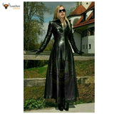 Womens Ladies Pure Black Leather Trench Steampunk Gothic Matrix Coat Jacket