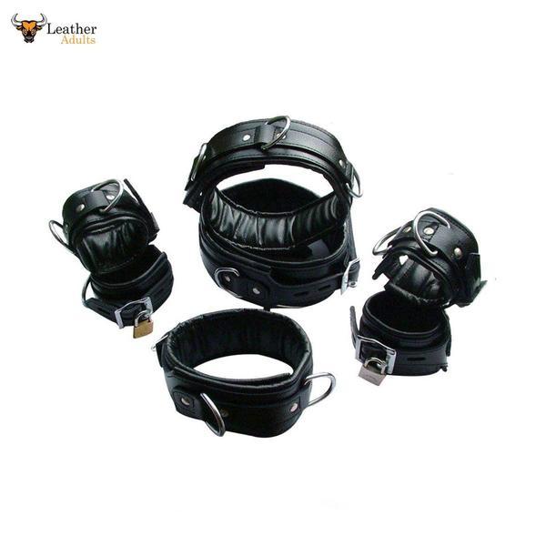 7 PIECE GENUINE LEATHER HEAVY DUTY PADDED BONDAGE RESTRAINT SET RESTRA ...