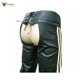 Men's Real Bikers Chaps Leather Chaps White Stripes Leather Gay Chaps with Jockstrap