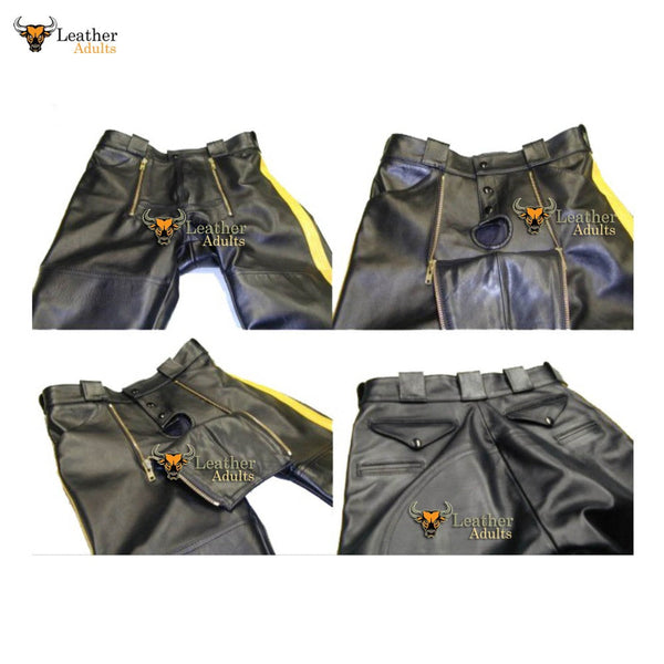 Mens Cowhide Leather US MCP Officer Sailor Style Breeches Yellow Contrast BLUF Pants