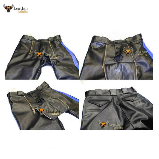 Mens Cowhide Leather US MCP Officer Sailor Style Breeches Blue Contrast BLUF Pants
