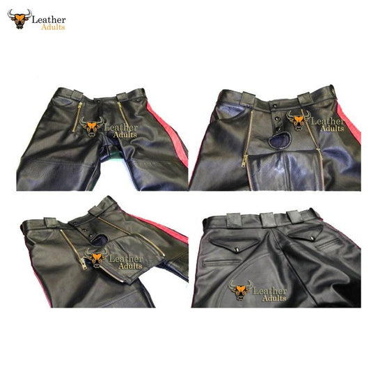 Mens Cowhide Leather US MCP Officer Sailor Style Breeches Red Contrast BLUF Pants