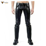 Men's Leather Pants Double Zip Jean Trousers Breeches BLUF lederhosen Lederjeans