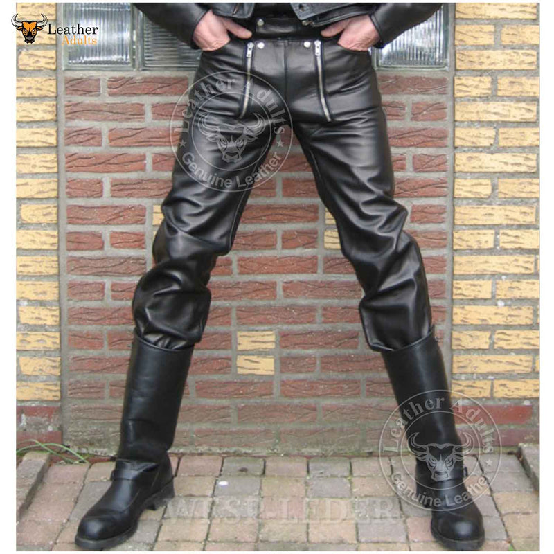 Mens Carpenter Leather Jeans Cowhide Leather Carpenter Pants Breeches BLUF Pants