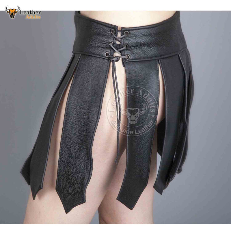 Womens Black Sexy Genuine Leather Mini Skirt Kilt Gladiator Skirt Kilt All Sizes