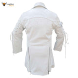 Mens REAL White Leather Goth Matrix Trench Coat Steampunk Gothic T18 WHITE