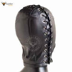 Open Mouth Leather Bondage Hood BDSM Black Soft Leather Bondage Mask