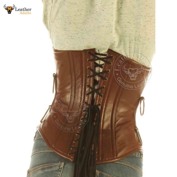 Bespoke Brown Underbust Real Leather Steampunk Cupless Corset CINCHER Bondage Style
