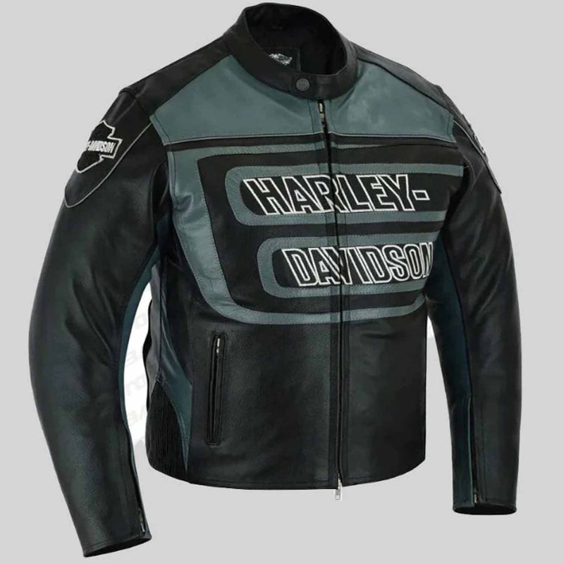 H-D Mens Marker Black & Gray Leather Jacket