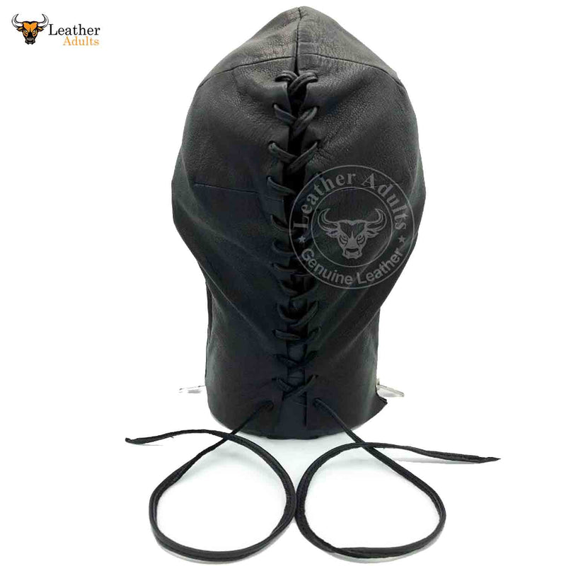 INCOGNITO Black Leather Lace Up Mask Hood BDSM Mask Unisex