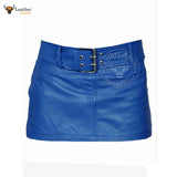 Ladies Sexy Butter Soft Genuine Lambskin Leather Blue Mini Skirt Clubwear
