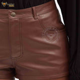 Ladies Brown Genuine Soft Lambskin Leather High Rise Shorts