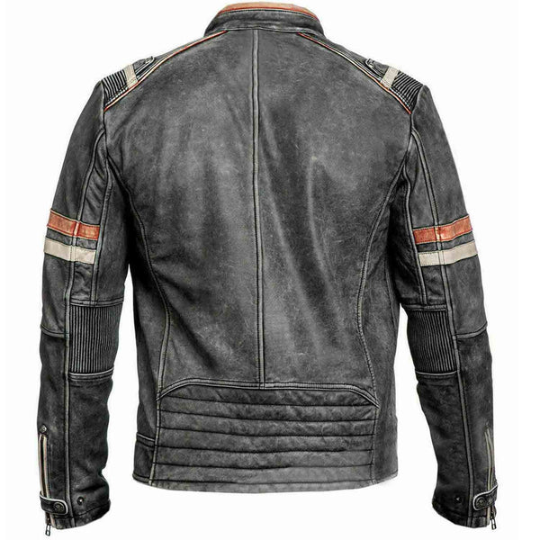 Men's Biker Vintage Motorcycle Café Racer Retro 2 Moto Distressed Leather Jacket