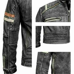 Men's Biker Vintage Motorcycle Café Racer Retro 2 Moto Distressed Leather Jacket