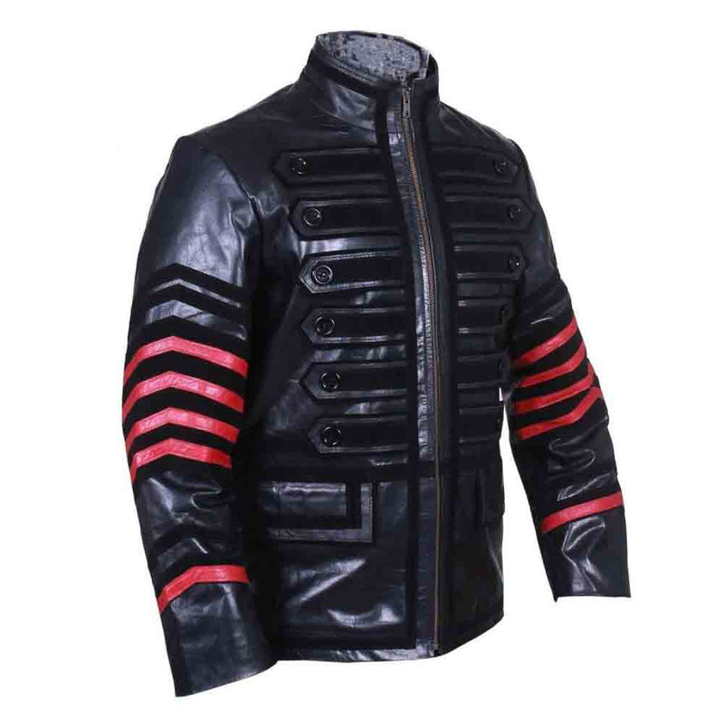 Men's REAL Cowhide LEATHER Black and Red Steampunk Jacket Military Tunic Jackets