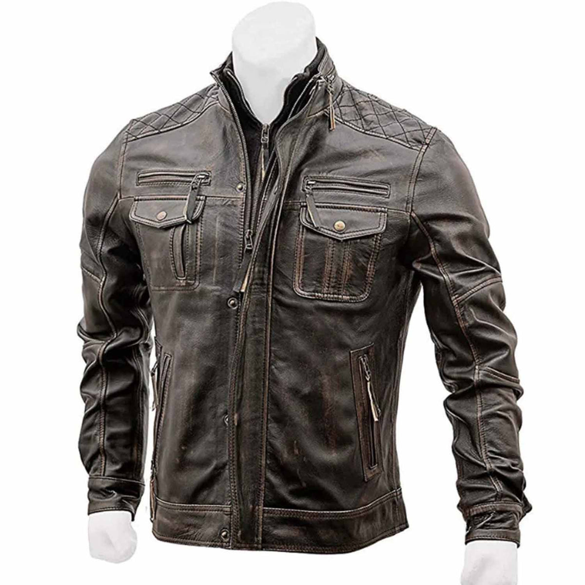 Men's Vintage Motorbike Real Cowhide Leather Jacket