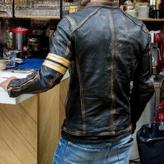 Mens Real Leather Biker Cafe Racer Vintage Motorcycle Distressed Black Genuine Leather Jacket