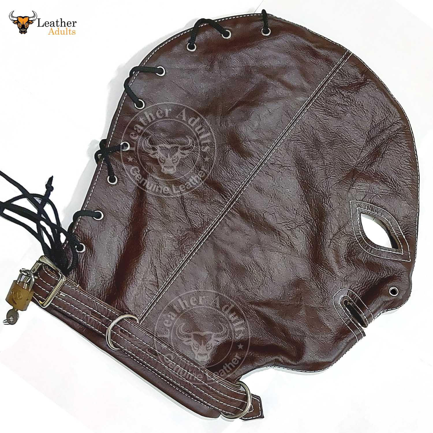 Real Brown Leather Bondage Lockable Hood Mask Hand Constructed Gimp ma ...