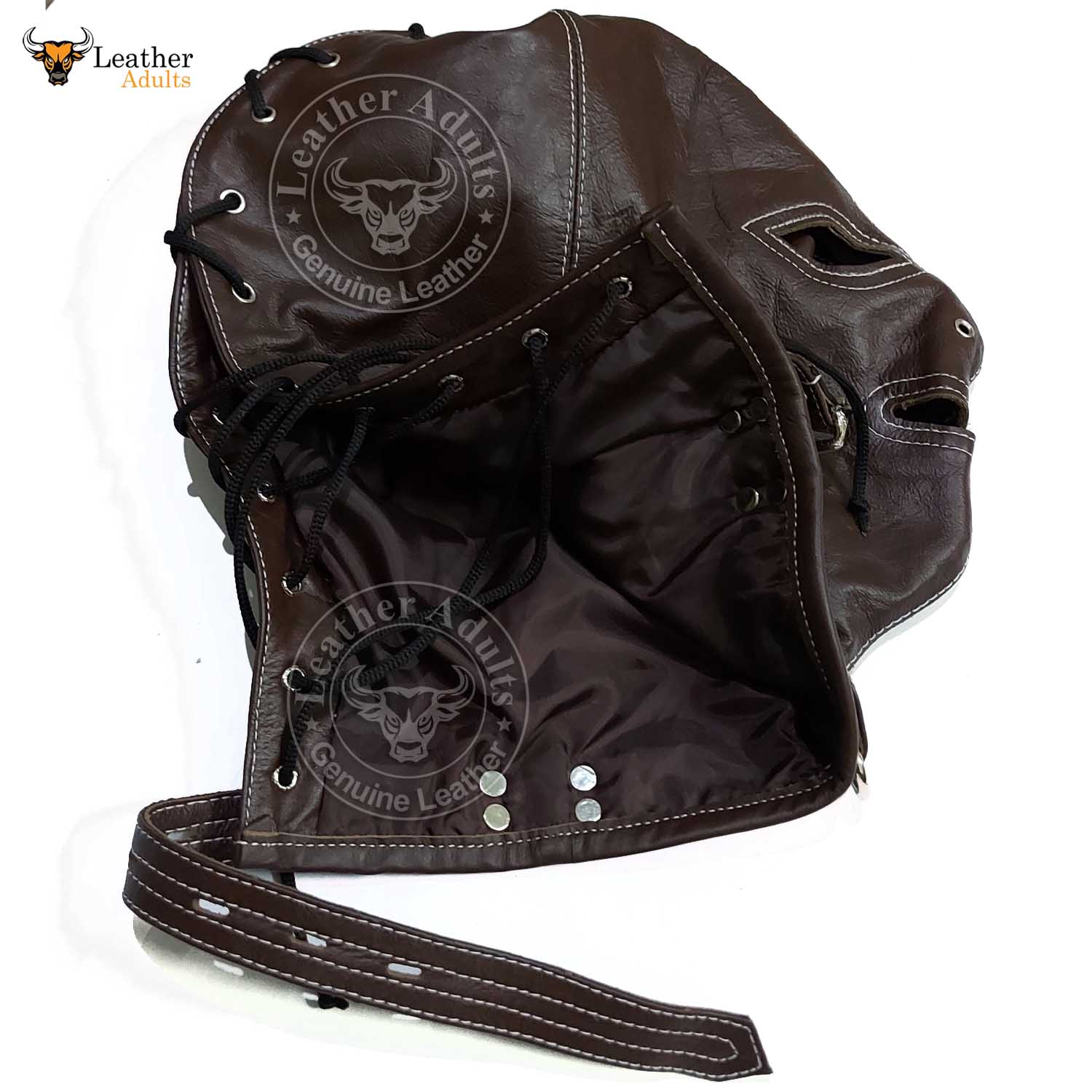 Real Brown Leather Bondage Lockable Hood Mask Hand Constructed Gimp ma ...