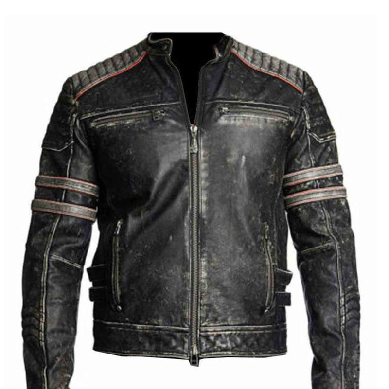 Retro 1 Men's Vintage Motorcycle Cafe Racer Biker Black Real Leather Jacket
