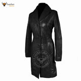 Womens Black Beautiful LAMBS LEATHER Ladies Steampunk GOTH Style Trench Coat T16