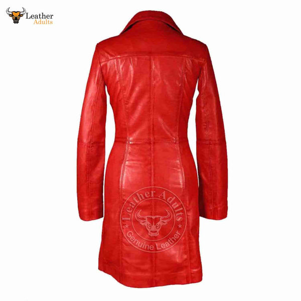 Womens Red Beautiful LAMBS LEATHER Ladies Steampunk GOTH Style Trench Coat T16