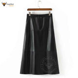 Womens Real Lambskin Leather Black Long Maxi Skirt Vintage Button Pocket Maxi Skirt