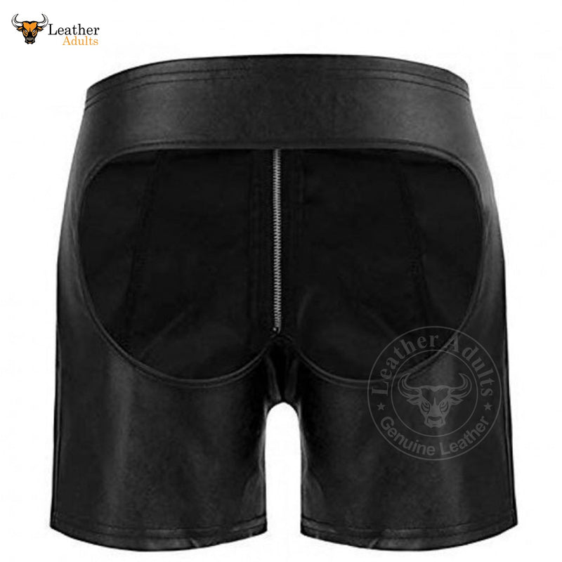 Mens Real Lambskin Soft Leather Backless Shorts Back Open Shorts Gay Shorts