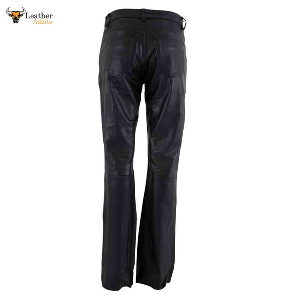 Womens Real Black Cowhide Leather Five Pockets Bikers Trousers Pants Breeches