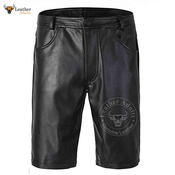 WOMENS BLACK 100% GENUINE LEATHER BERMUDA SHORTS with Five Pockets