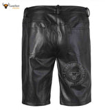 MENS BLACK 100% GENUINE LEATHER BERMUDA SHORTS with Five Pockets