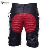 MENS REAL LEATHER BLACK AND RED SHORTS Clubwear or Bondage Genuine Cow Leather Shorts
