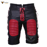 MENS REAL LEATHER BLACK AND RED SHORTS Clubwear or Bondage Genuine Cow Leather Shorts