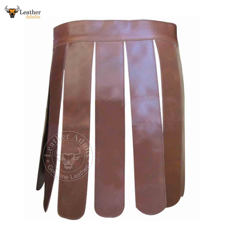 Mens Brown Real Leather Kilt Gladiator Costume LARP Kilts